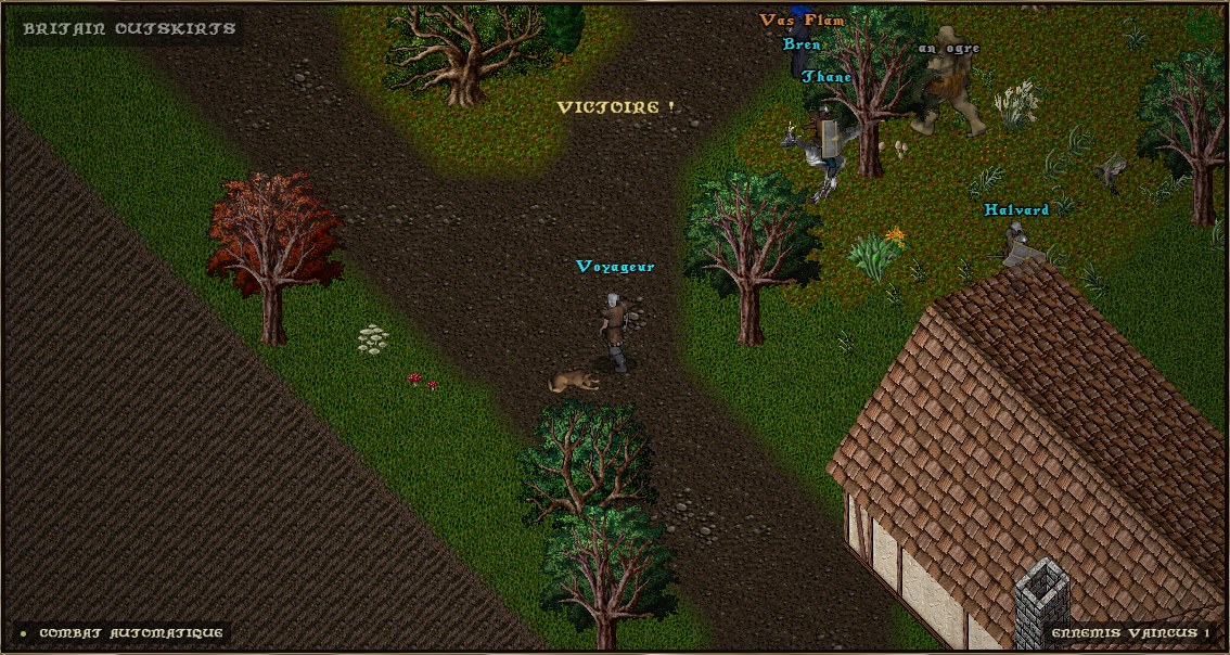 Scène du jeu : les chemins, les arbres et les créatures des abords de Britain